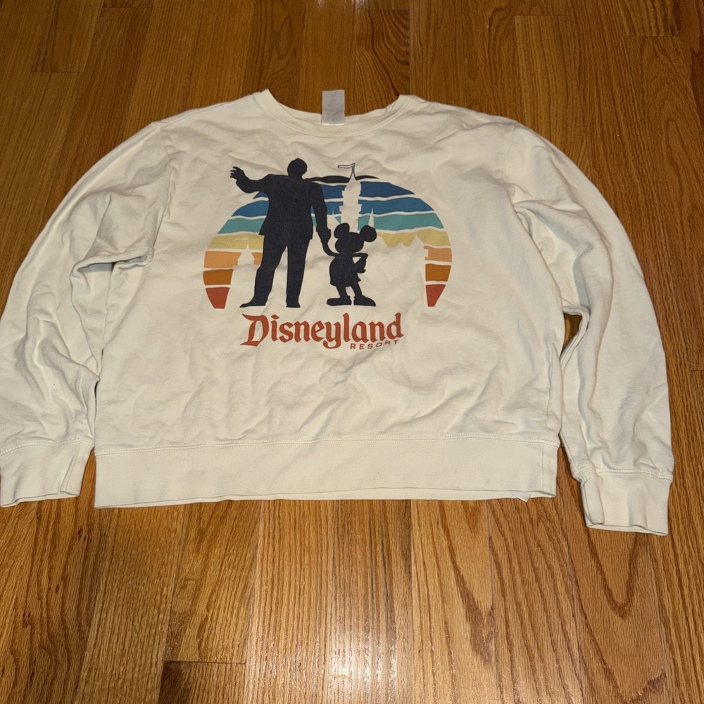 Disneyland Cream Mickey & Walt Disney Partner Statue Sweatshirt Rainbow Castle M